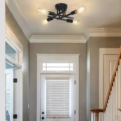 industrial-style matte black 4-light semi-flush mount ceiling light fixture.  25$ Or Best Offer