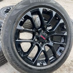 22” GMC Black Wheels and Tires 22 GM Denali Rims 6 lug fit Sierra Yukon Chevy Silverado Tahoe Cadillac Escalade Chevrolet high county trail boss facto