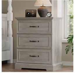 24” Wide Farmhouse 3-Drawer Dresser with Deep Drawers & Bar Handles – Grey