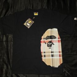 BAPE x Burberry Check Side Big Ape Head T-Shirts, Black, Sizes S & L