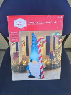 Holiday Time Gnome with Candy Cane Inflatable 6.5ft