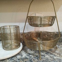 Metal Fruit Basket And Utensils Basket