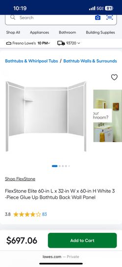 FlexStone 60x32x60 Bathtub Wall Panels