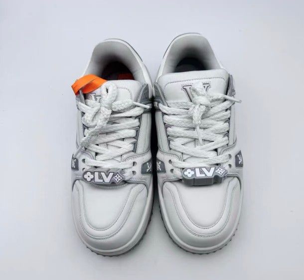Louis Vuitton white and gray patchwork sneakers