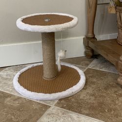 Cat scratch post with hanging play toy