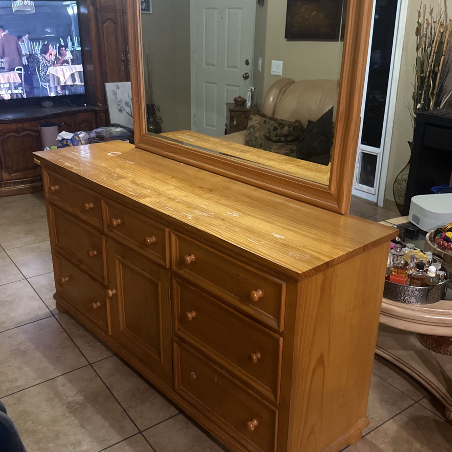 Solid Pine Dresser W/Mirror
