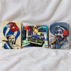 Set of 3 Cuban-Themed Canvas Wall Art Prints – 5" x 7"
