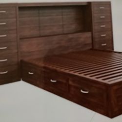 Queen Size Bled Frame Platform With Storage Headboard & Underneath Drawers Asking $550.