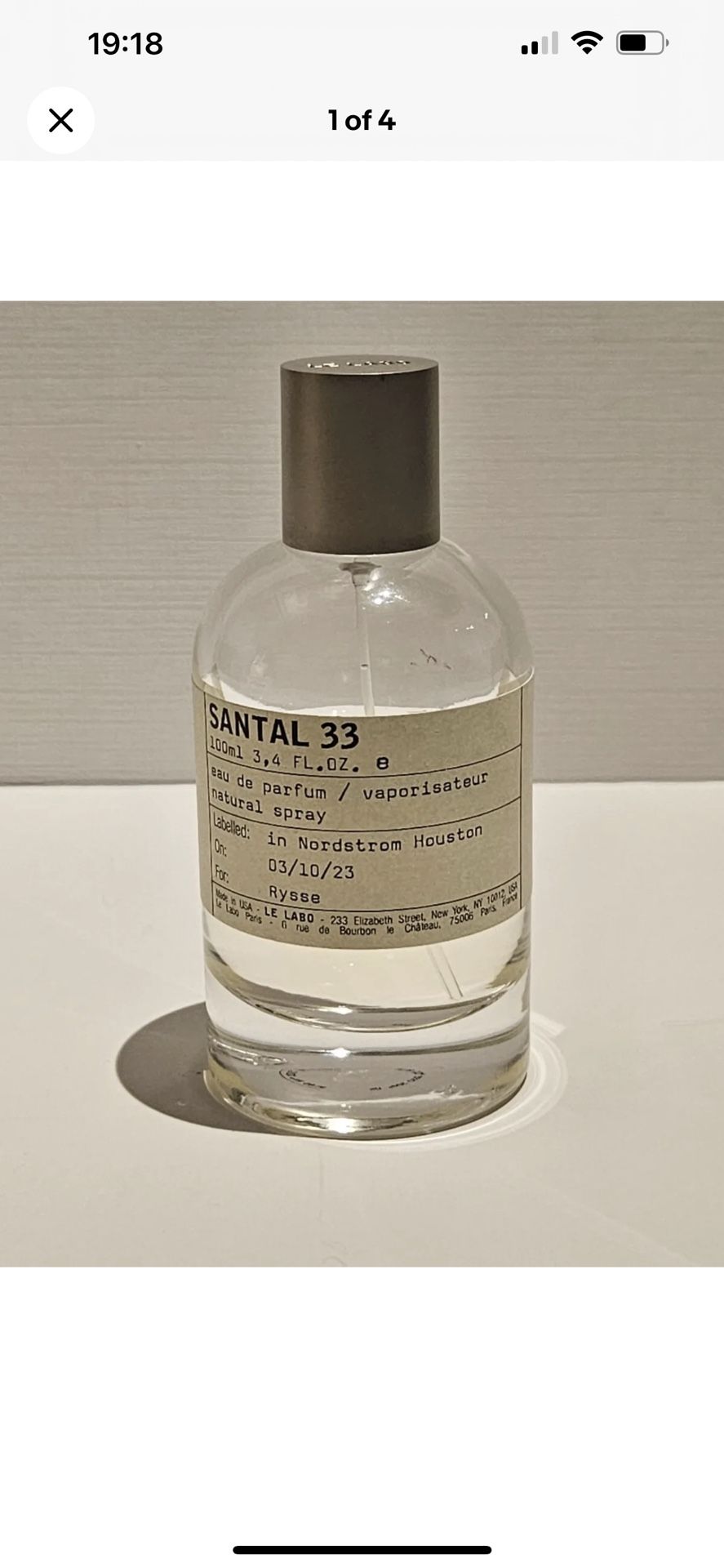Le Labo Santal 33 Cologne PARTIAL bottle 3.4 fl.oz 100 ml