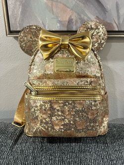 NWT-Disney Parks Minnie Mouse Gold Sequined Loungefly Mini Backpack Mickey Ears