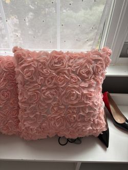 2 Decorative Rose Flower Pillow Covers With Insert