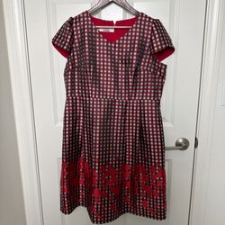 Ying Li Women Size 2XL Red & Black Checkered V Neck Dress Red Polka Dots