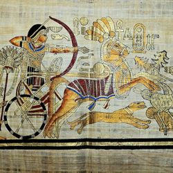 Authentic Egyptian Papyrus Hand Painting King Tut Royal Chariot 