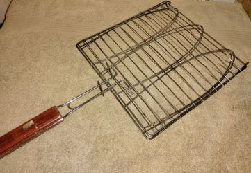 Stainless Steel Fish Grill Basket with Wood Handle