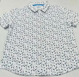 REV 3 Man Shirt Floral Pattern White And Teal XL Short Sleeve