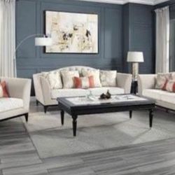 Brand New 2PC Beige Velvet Sofa and Loveseat