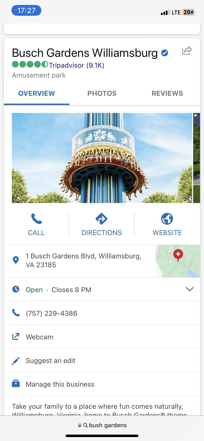 Bush gardens Tickets