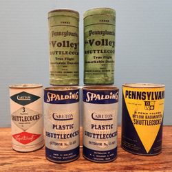 Vintage Shuttlecocks, 6 Cans, Feather And Plastic