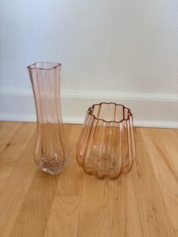 Pair of Translucent Pink Fluted Glass Vases