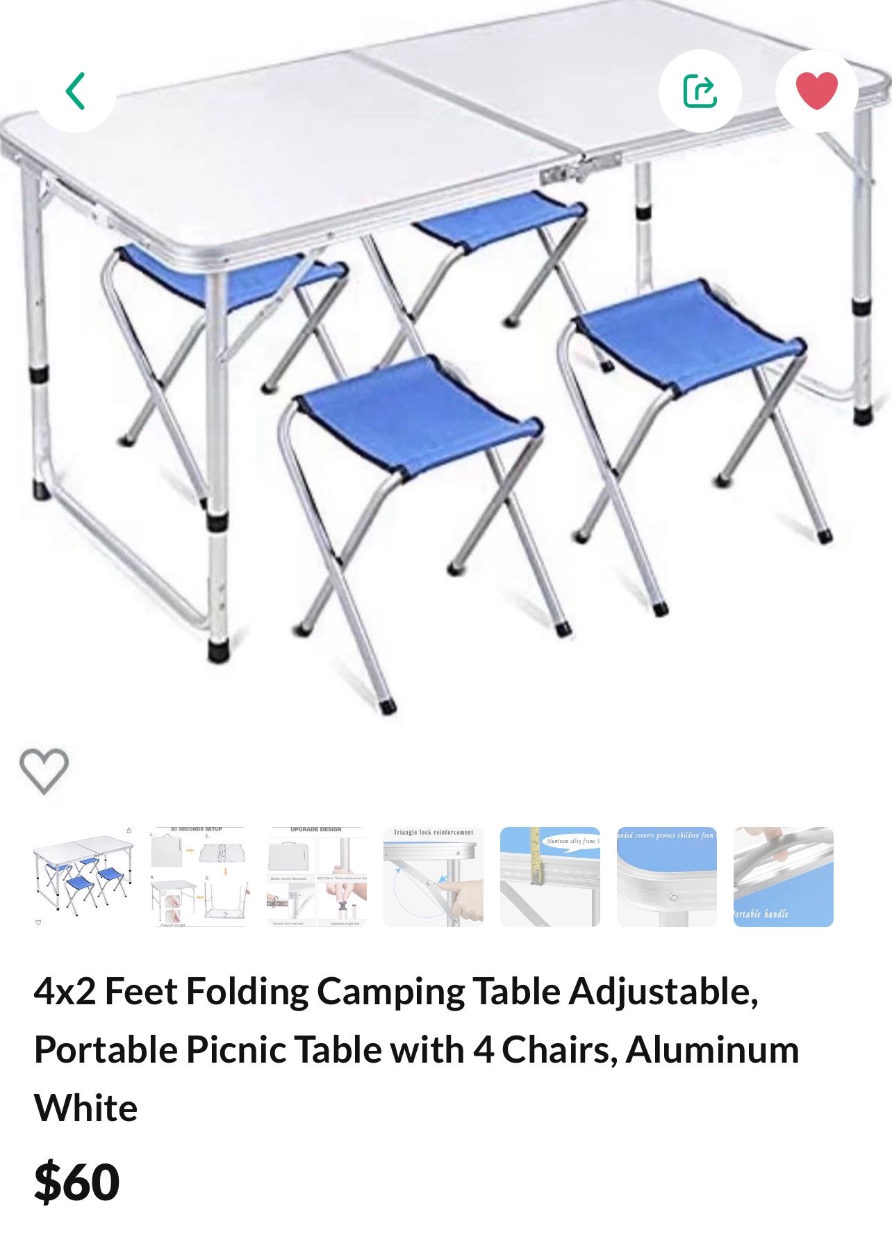 Foldable Aluminum Table Wide 2 X 4 Large New 