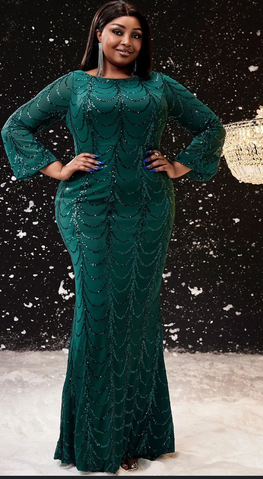 Emerald Green Beaded Gown (XL)