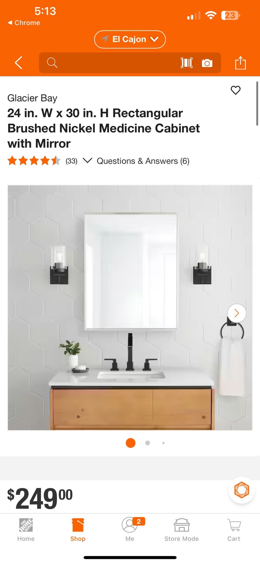 Glacier Bay 24 in. W x 30 in. H Rectangular Brushed Nickel Medicine Cabinet with Mirror