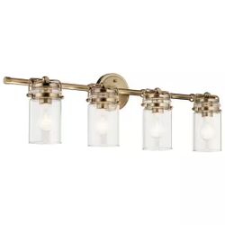 KICHLER Brinley 32.5 in. 4-Light Champagne Bronze Vintage Bathroom Vanity Light with Clear Glass Shade