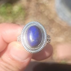 Sterling Silver And Lapis Lazuli Ring Size 10