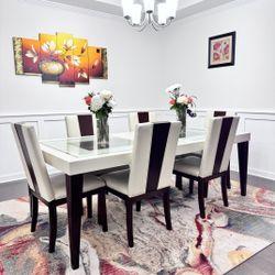 Elegant White And Cherry Wood Dining Table 
