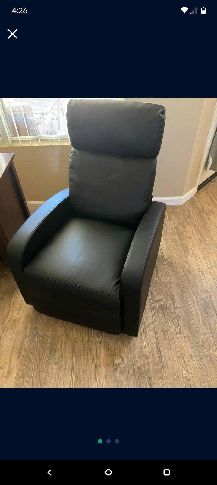 Black recliner chair 33"D x 26"W x 39"H
