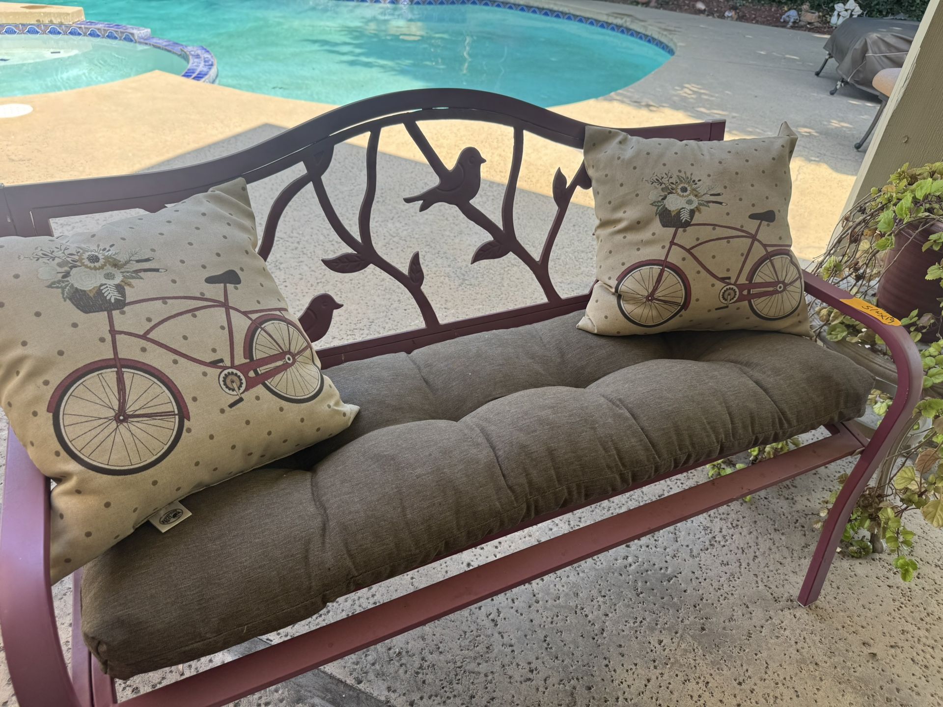 Patio Bench With Cushion & Pillows