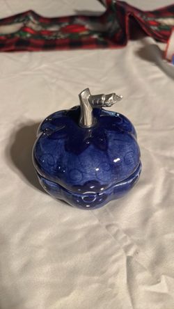 Blue Ceramic Pumpkin Lidded Dish