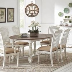 Brand New 7 PC Solid Wood Rustic White Oval Dining Set