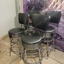 Vintage Set Of 4 Retro  Chrome Swivel Bar Stools