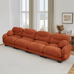 Seattle 150" Chenille 4-Seater Modular Sofa with Curved Armrests and 2 Pillows
