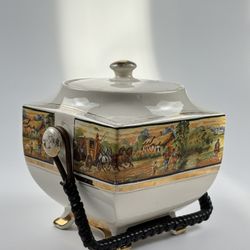 Antique Biscuit / Tea Footed Cube Caddy Design by Celia Gibson, Stamped! 