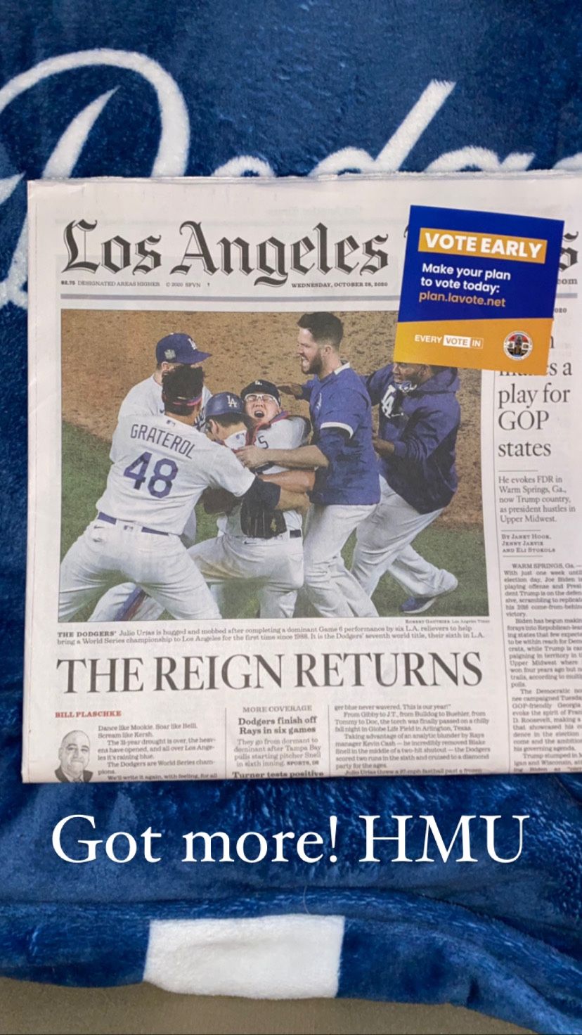 Los Angeles times Los Angeles Dodgers World Series paper!!!