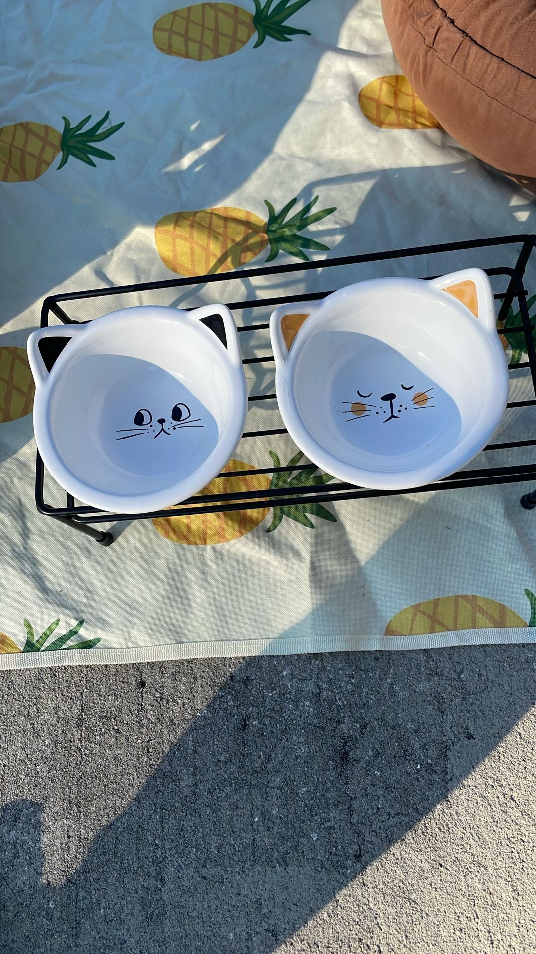 Set of Two Ceramic Pet Bowls with Stand