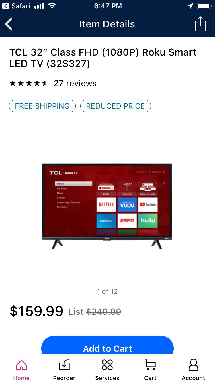 TCL 32” Roku LED smart tv