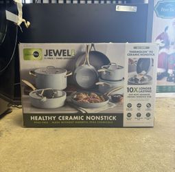 GreenPan Jewel 11-piece ceramic nonstick cookware set.