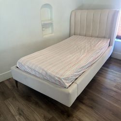 Pottery Barn Pink Upholstered Twin Bed With Mattress