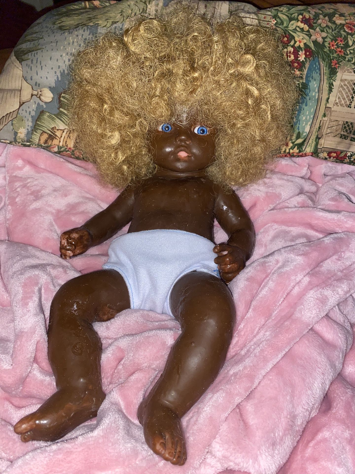 Full Body Black Silicone Reborn Doll – Blonde Hair, Blue Eyes, Lifelike & Unique