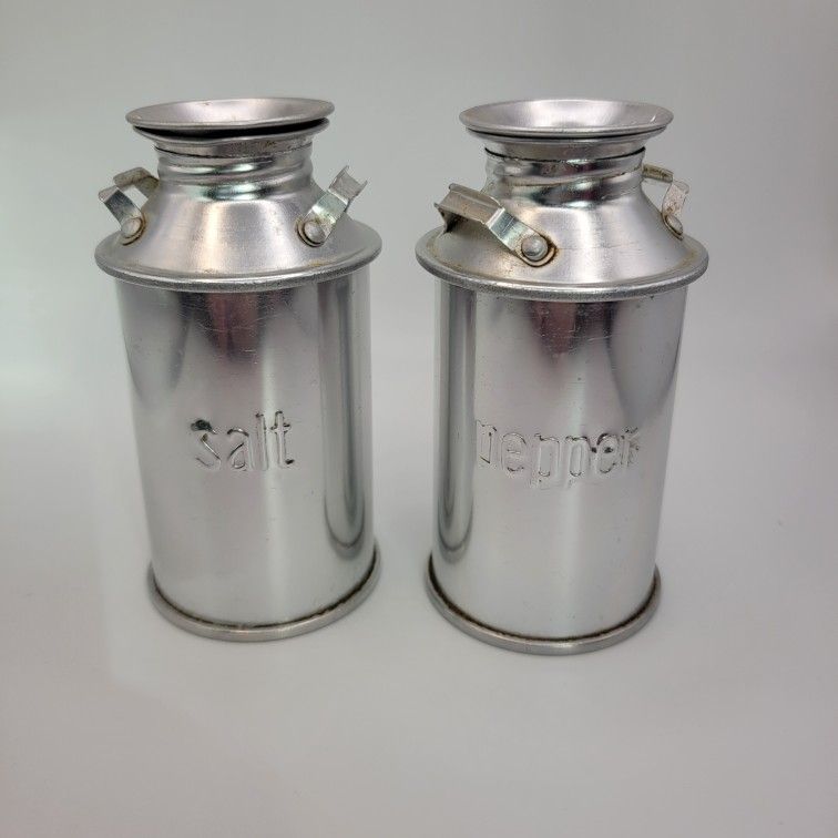 Vintage Aluminum Milk Can Salt and Pepper Shakers 4" Tall