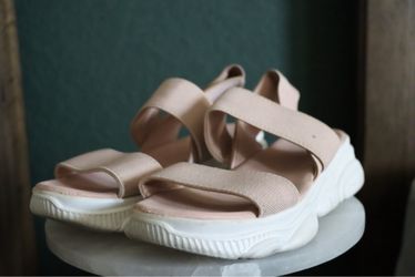 Blush Pink Elastic Strap Platform walking Sandals
