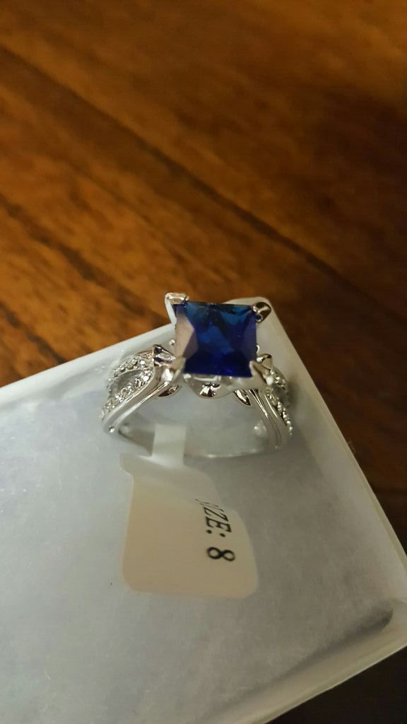 Royal blue Princess cut ring size 8