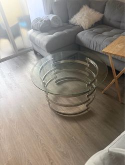 Round Glass Coffee Table with Chrome Base