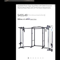 Papababe  Power Cage Squat Rack With Cable Cross Over 