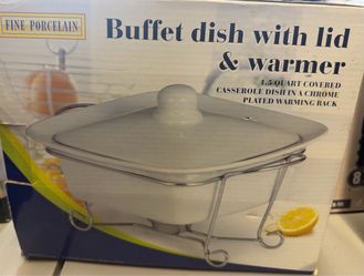 🍲 NEW Fine Porcelain 1.5 Qt Buffet Dish & Warmer
