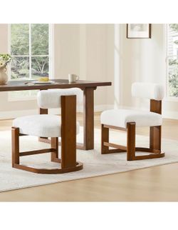 CHITA Upholstered Dining Chairs Set of 2, FSC Certified Mid Century Modern Kitchen & Dining Room Chairs, Fabric in Pearl (White), Solid Wood Frame in 