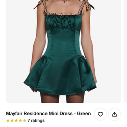 Green Satin Dress With Floral Accents Dolls Kill